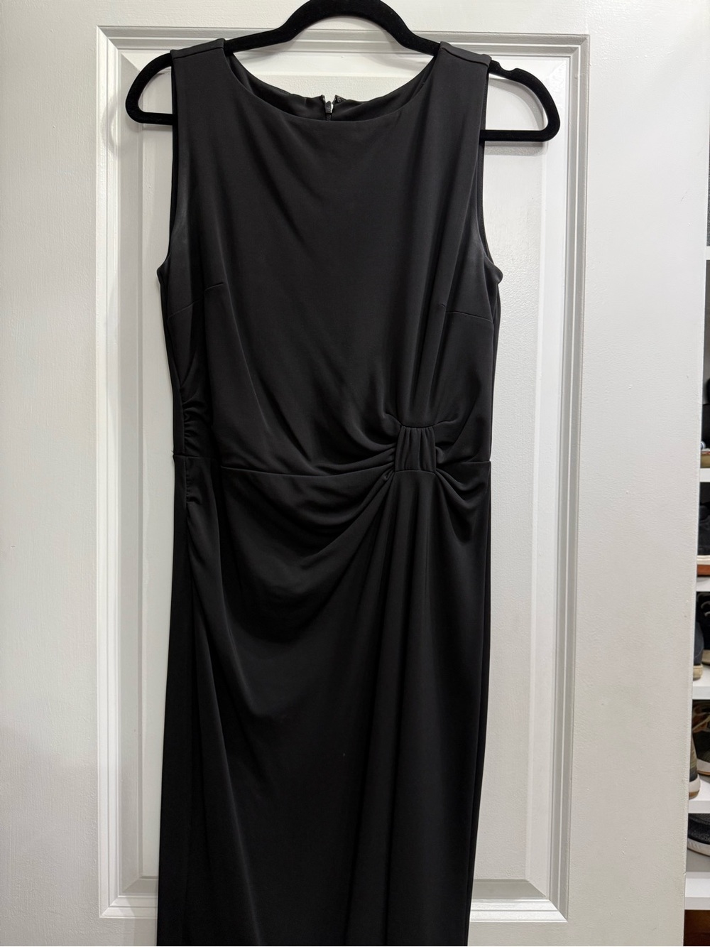Ann Taylor Black Sleeveless Midi Dress with Side Knot Detail
